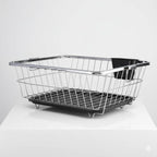 Dish Rack for Kitchen | Vessels Organizer Stands with Handle | Spoon Holder & Draining Tray | 17x22 Inch, 56x44x23 cm (silver)