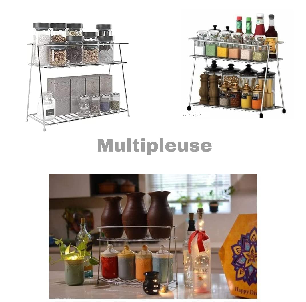 Stainless Steel Spice Rack for Kitchen | Kitchen Organizer 2 Layer Rack | Kitchen Storage Rack