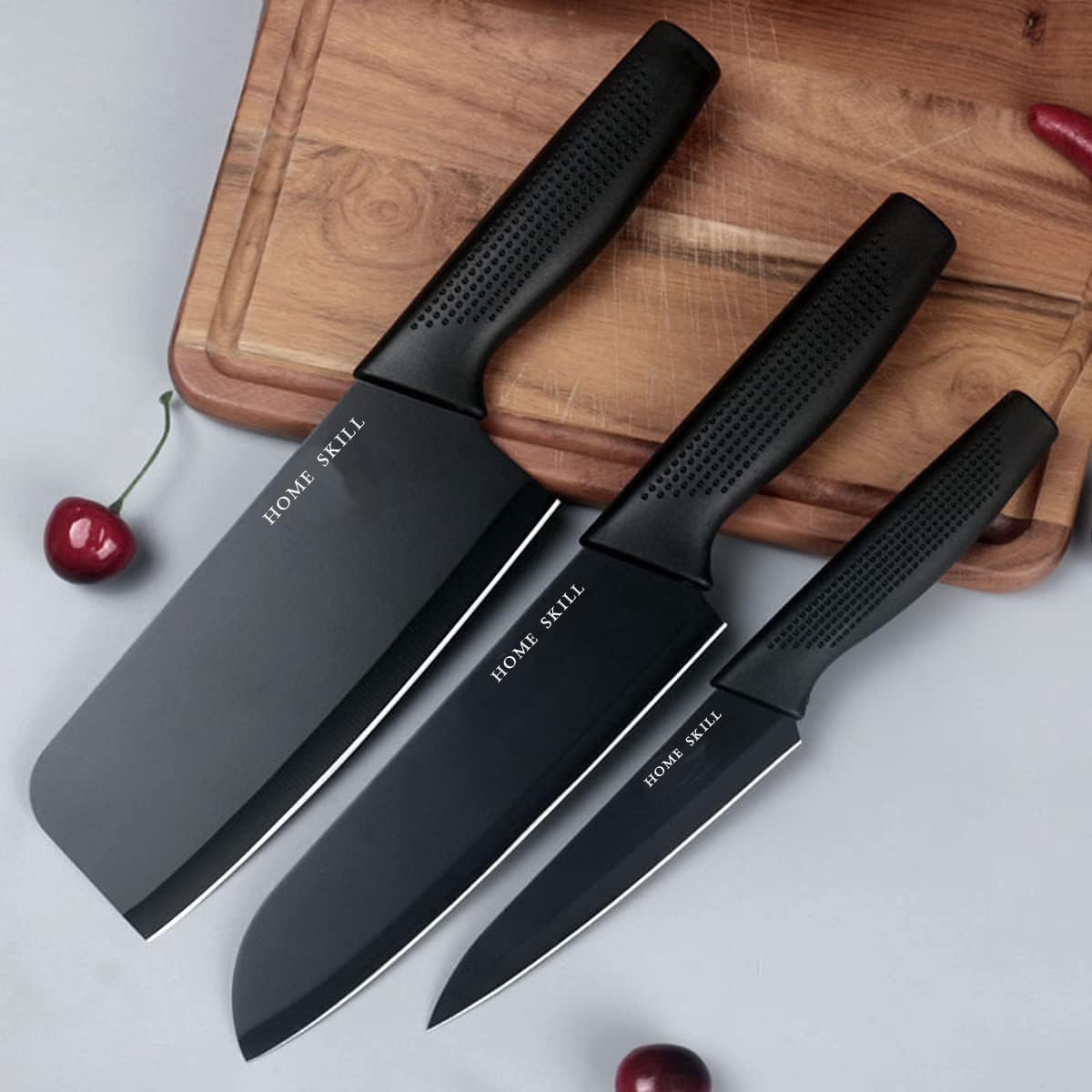 Kitchen Knife Set Stainless Steel 3 Pieces Professional Meat Knife Chef Knife with Non-Slip Ergonomic Handle Sharp Manual Sharpening for Home