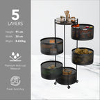 360° Revolving Preassembled Portable 5 Layer Round Multipurpose Storage Kitchen Rack (Black)