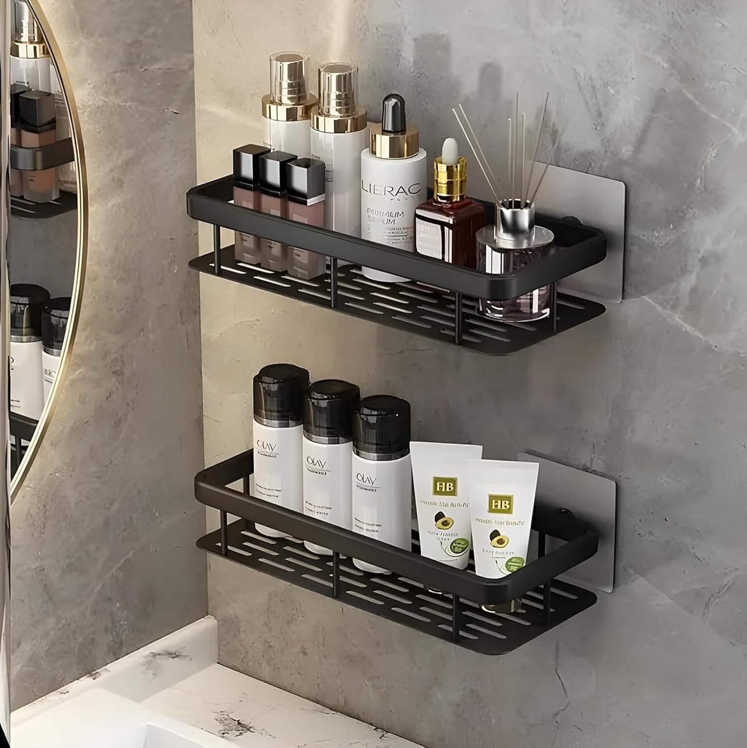 Self-Adhesive Multipurpose Wall Mounted Bathroom Shelves | Space-Saving Storage Organizer Racks for Bathroom and Kitchen Accessories | Stylish Wall Stand