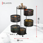 360° Revolving Preassembled Portable 5 Layer Round Multipurpose Storage Kitchen Rack (Black)