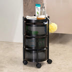 Round Multi-Purpose Rotatable Trolley Storage Organizer Kitchen Storage Rack (Matt Black, Round - 3 Layer)