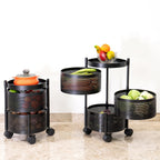 Round Multi-Purpose Rotatable Trolley Storage Organizer Kitchen Storage Rack (Matt Black, Round - 3 Layer)