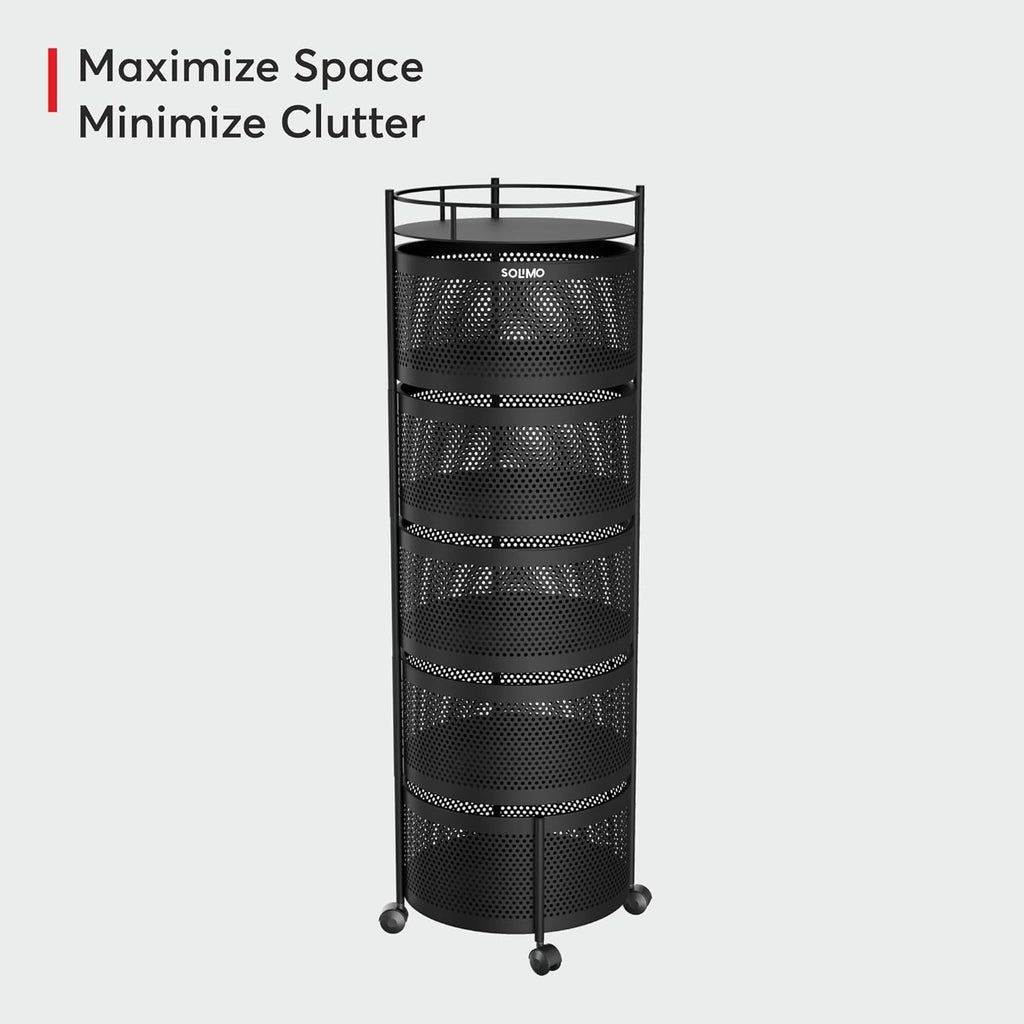 360° Revolving Preassembled Portable 5 Layer Round Multipurpose Storage Kitchen Rack (Black)