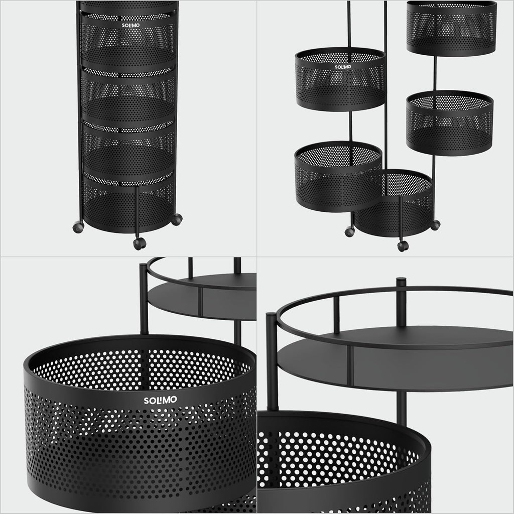 360° Revolving Preassembled Portable 5 Layer Round Multipurpose Storage Kitchen Rack (Black)
