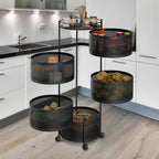 360° Revolving Preassembled Portable 5 Layer Round Multipurpose Storage Kitchen Rack (Black)