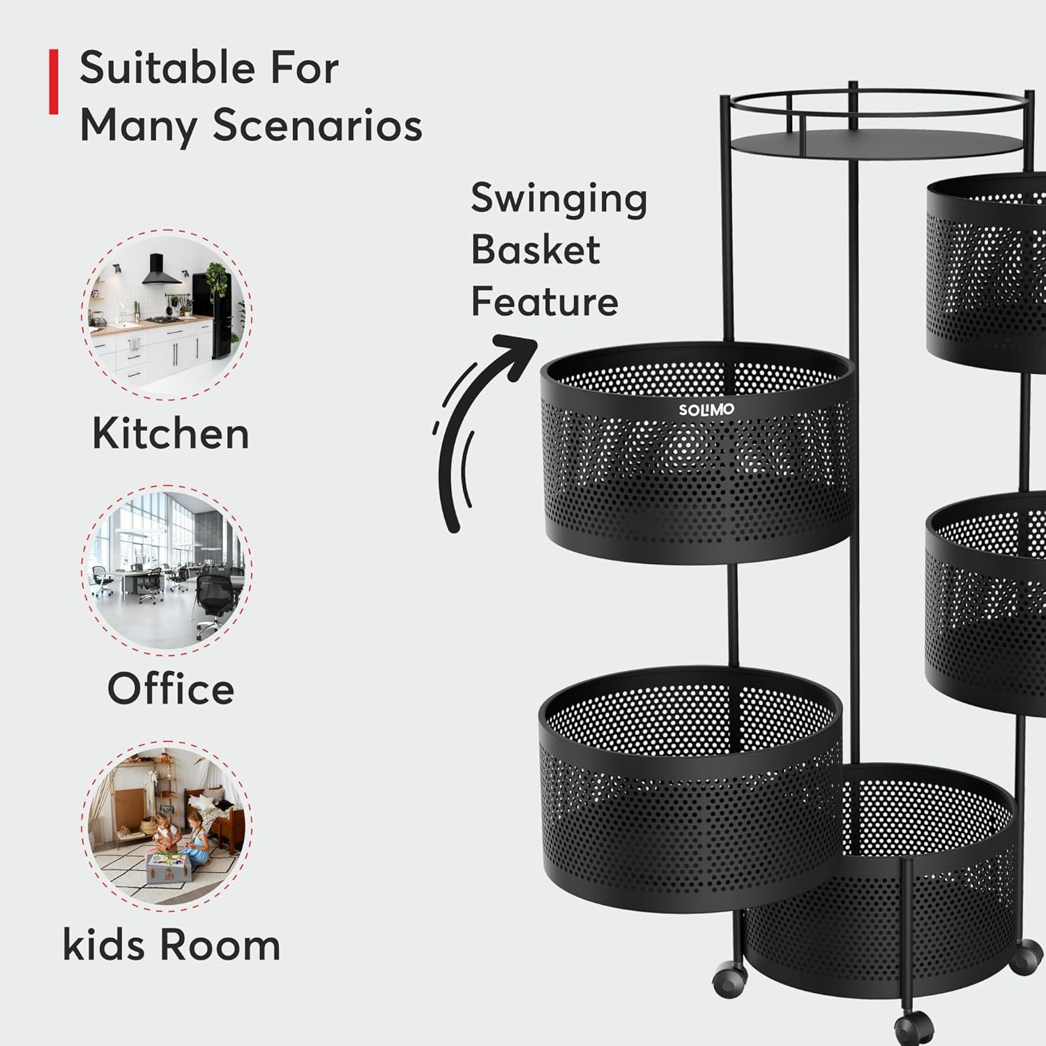 360° Revolving Preassembled Portable 5 Layer Round Multipurpose Storage Kitchen Rack (Black)