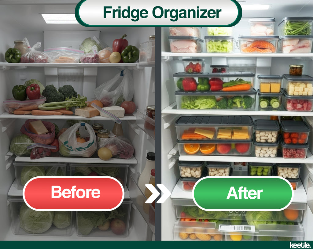 Pack of 6 Fridge Storage Containers BPA-Free Airtight Box, Stackable Plastic Pantry Organizer for Kitchen - Keeps Fruits & Vegetables Fresh