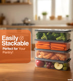 Pack of 6 Fridge Storage Containers BPA-Free Airtight Box, Stackable Plastic Pantry Organizer for Kitchen - Keeps Fruits & Vegetables Fresh
