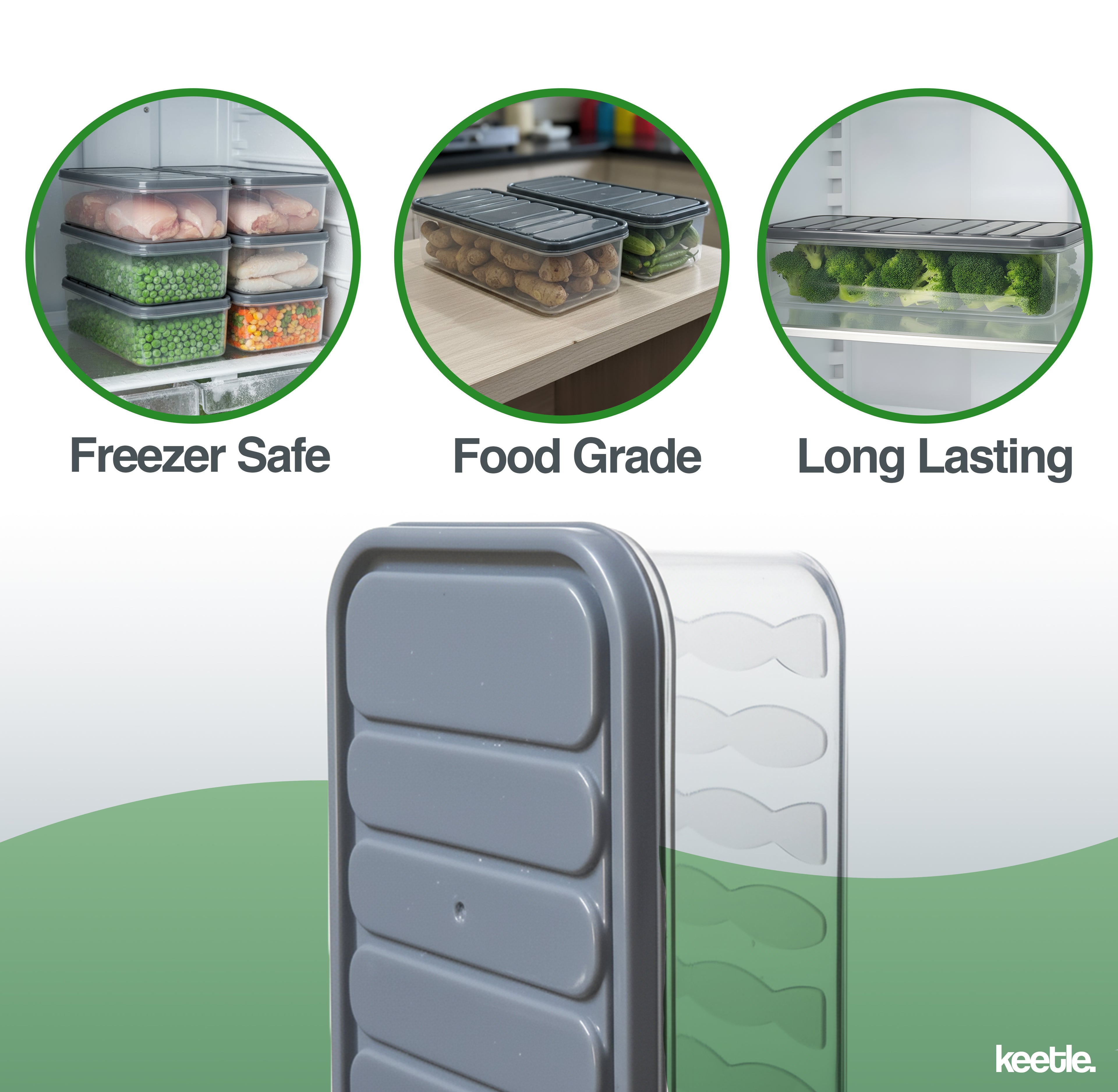 Pack of 6 Fridge Storage Containers BPA-Free Airtight Box, Stackable Plastic Pantry Organizer for Kitchen - Keeps Fruits & Vegetables Fresh