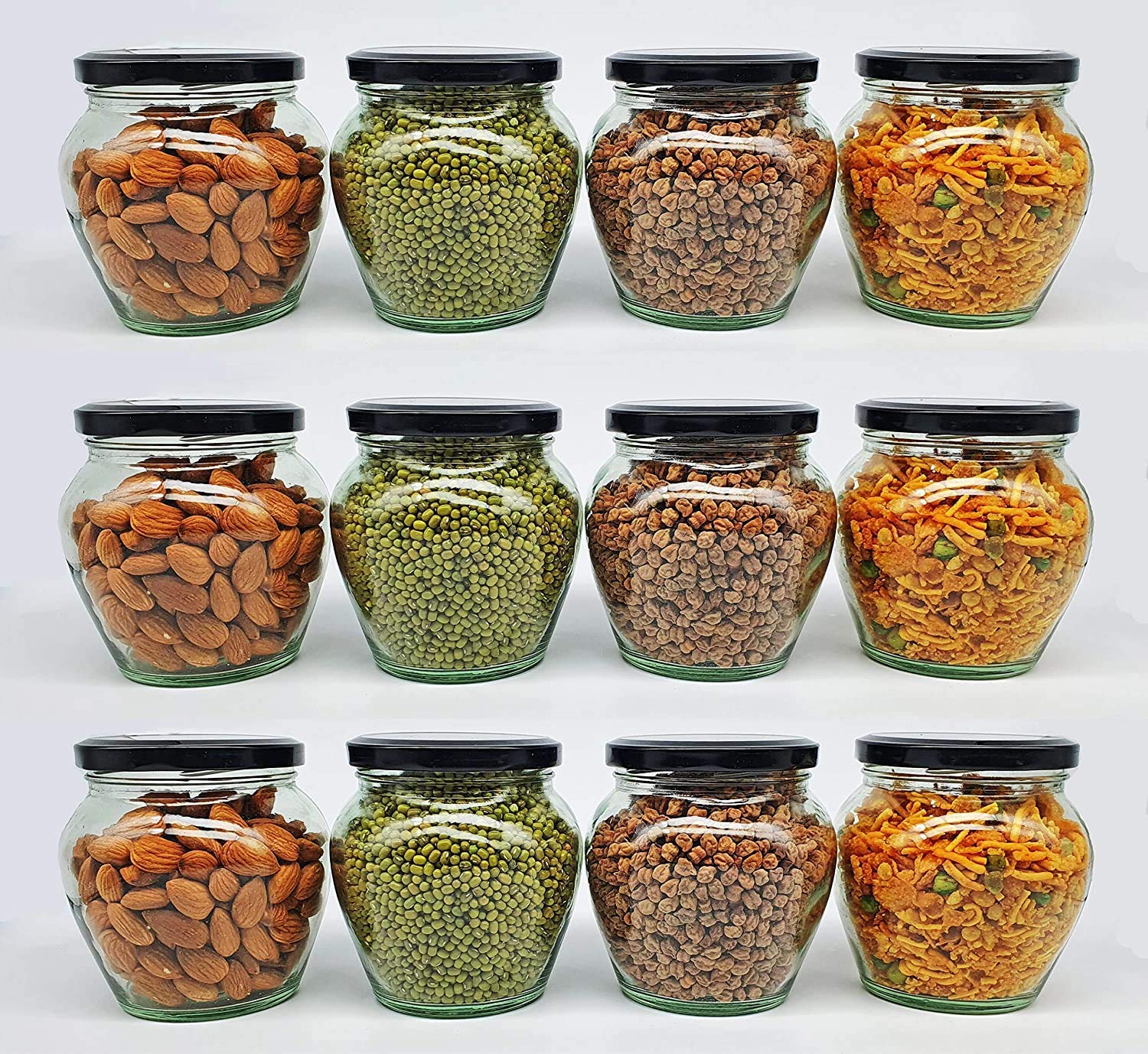 Transparent Glass Jar Air-tight Container Black Lid for Kitchen Accessories Pantry Organization | Mataki Glass Jar Metal Lid 350ML